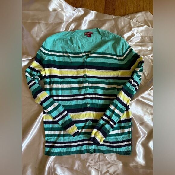 Merona Womens Long Sleeve Striped Button Up Cardigan Size XL GUC - Picture 1 of 4
